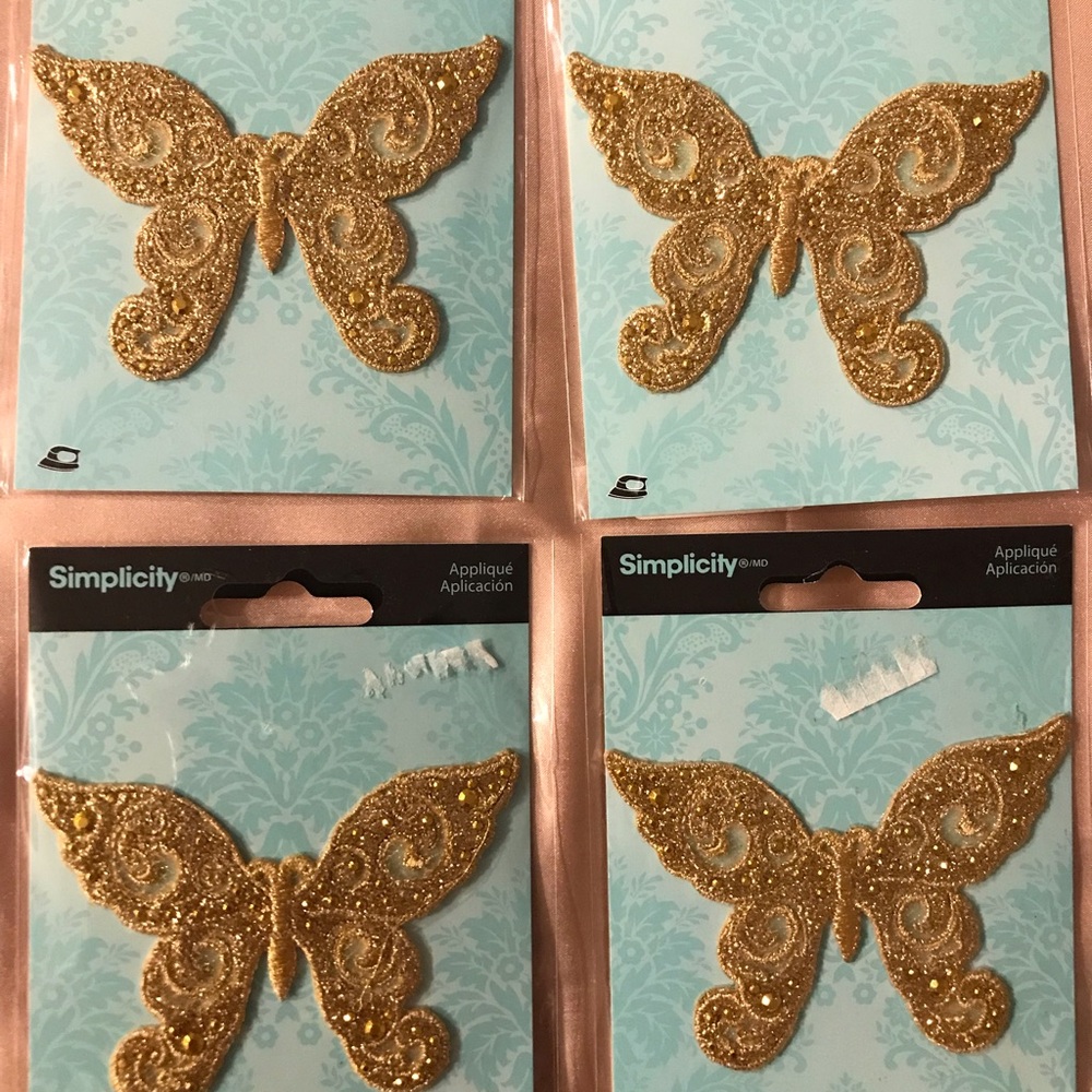 Gold Glitter Butterfly Appliqués - Set of 4 iron on patches